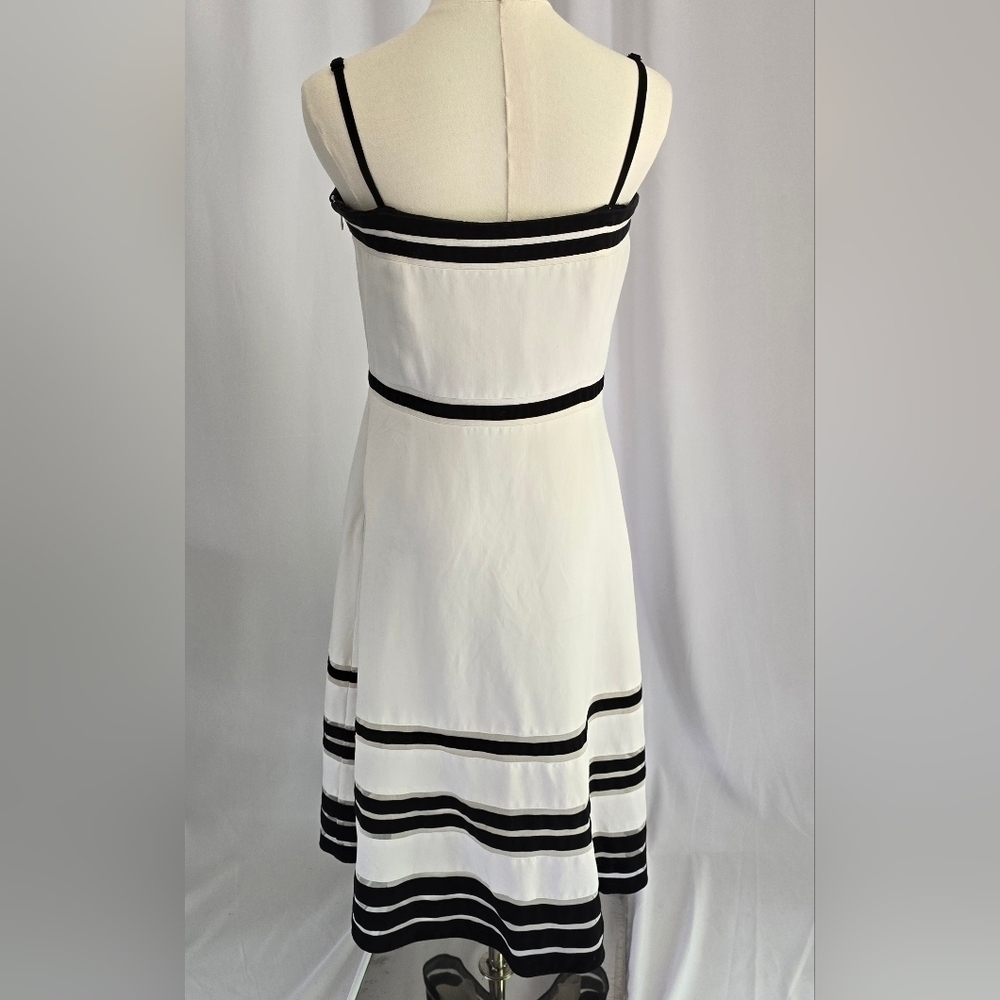 Ann Taylor Silk-Blend Strapless Fit & Flare White Dress Black Stripes Sz. 8 - Picture 4 of 12